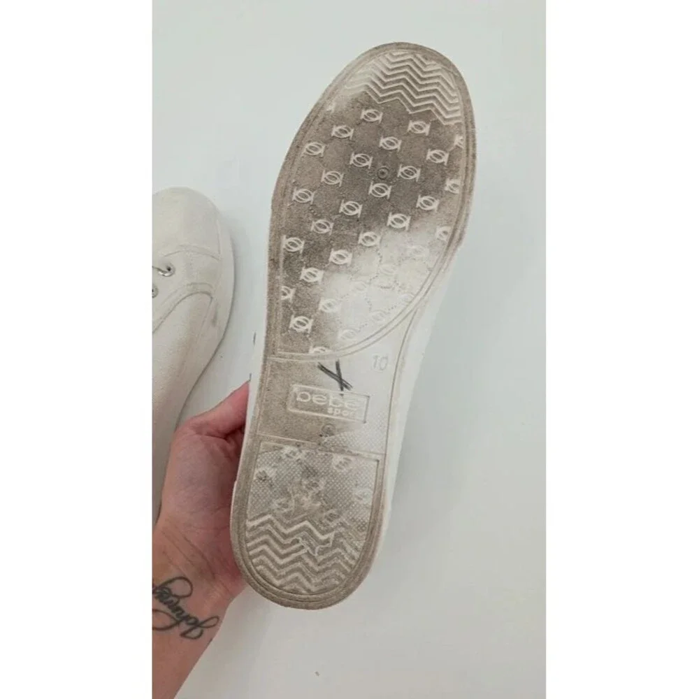 Y2K White Canvas Platform Sneakers Black Logo Bebe Sport Size 10